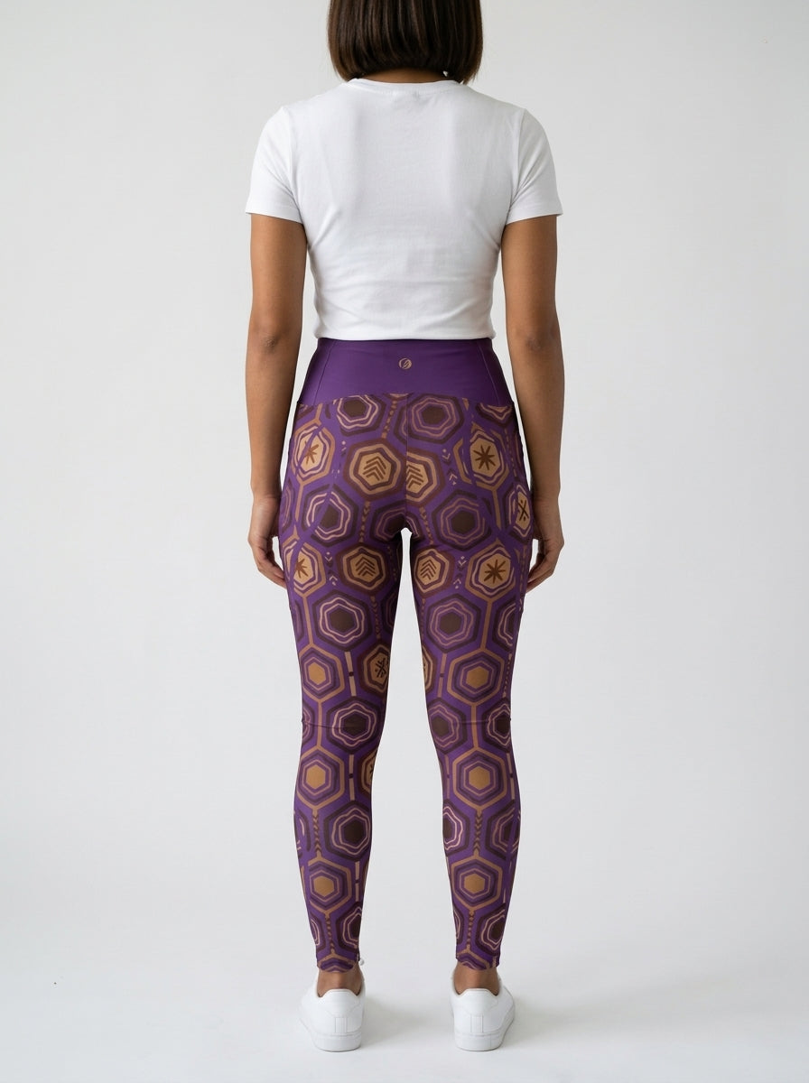 AnanseNova™ Pocket Leggings in Ugo Purple, back view on model