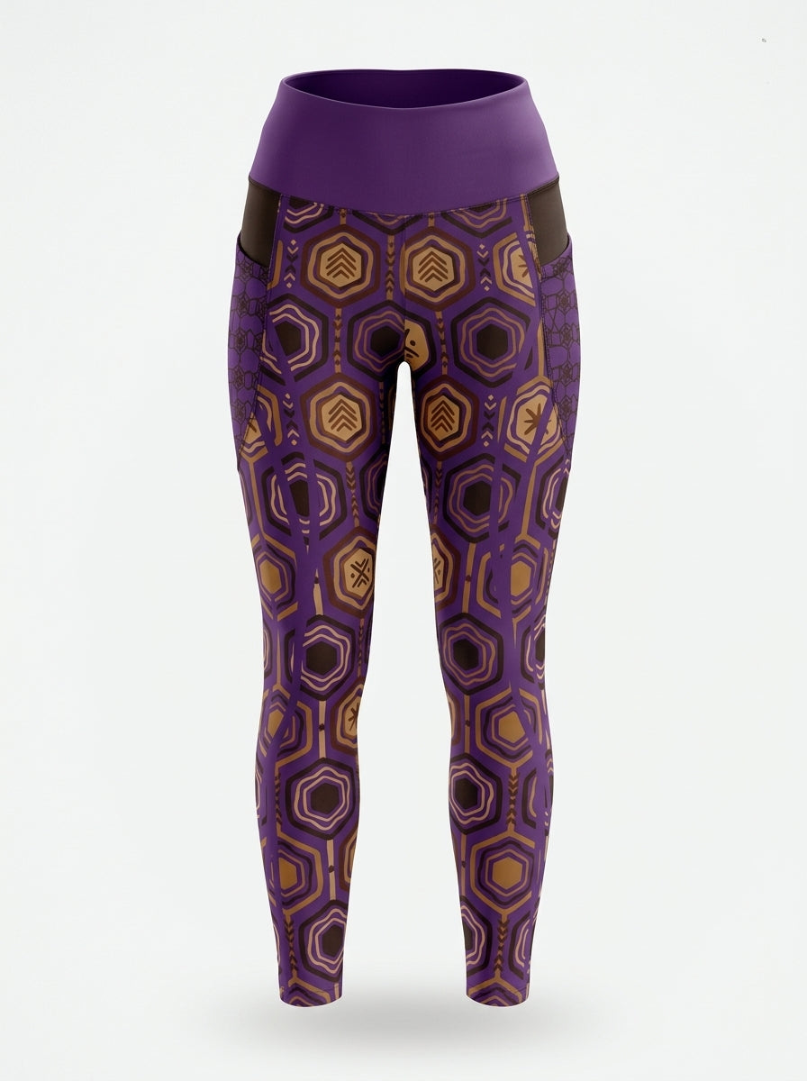 AnanseNova™ Pocket Leggings in Ugo Purple on a ghost mannequin, front view