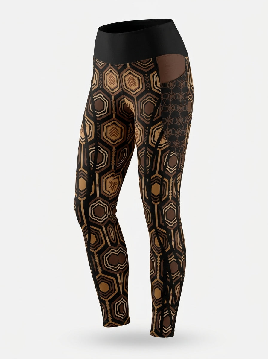 AnanseNova™ Pocket Leggings in Oji Black on a ghost mannequin, three-quarter left view