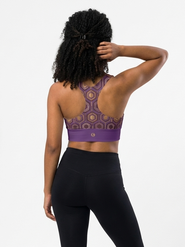 AnanseNova™ Longline Sports Bra in Ugo Purple, back view — SunBorn