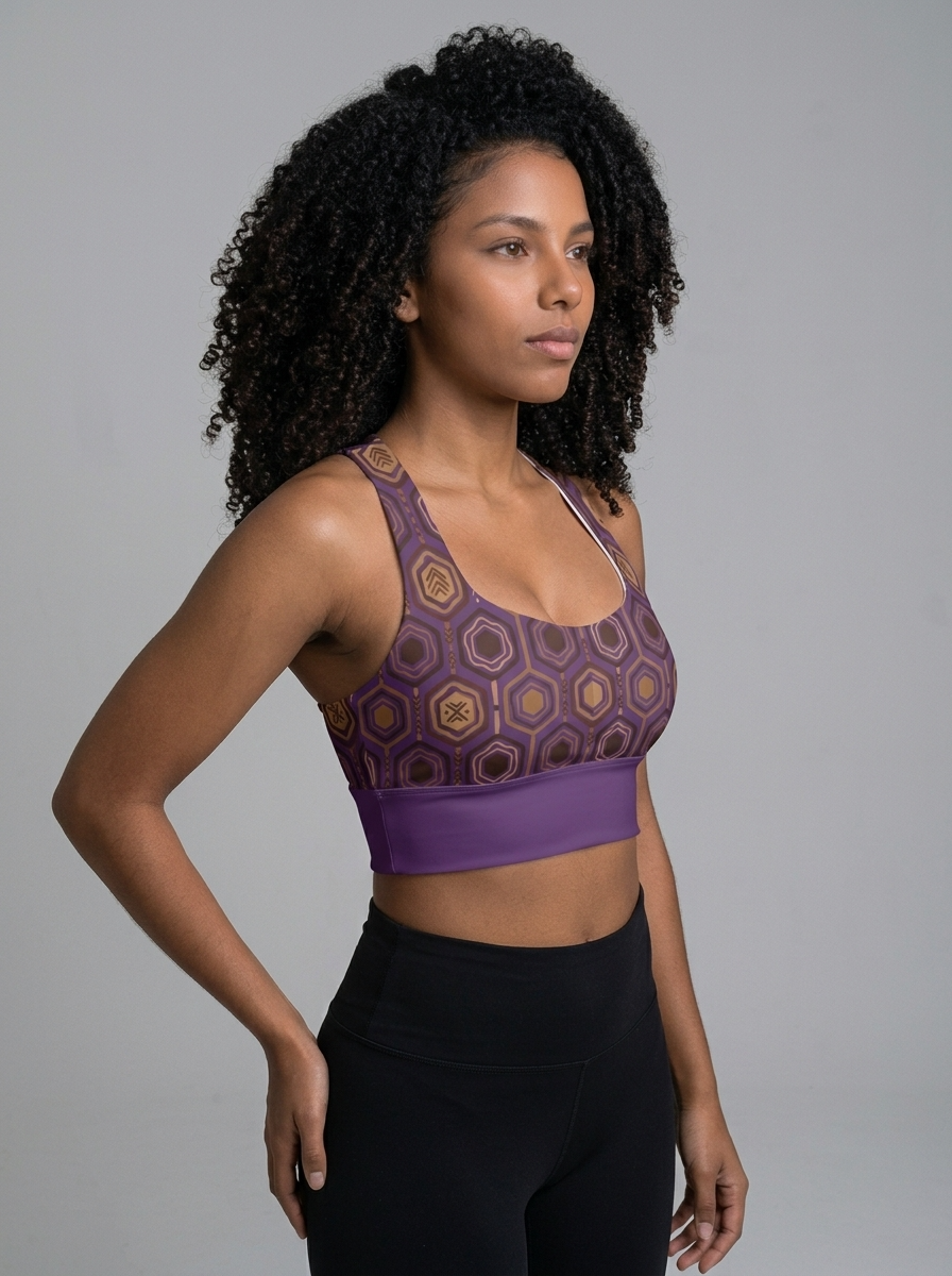 AnanseNova™ Longline Sports Bra in Ugo Purple, three-quarter angle right — SunBorn
