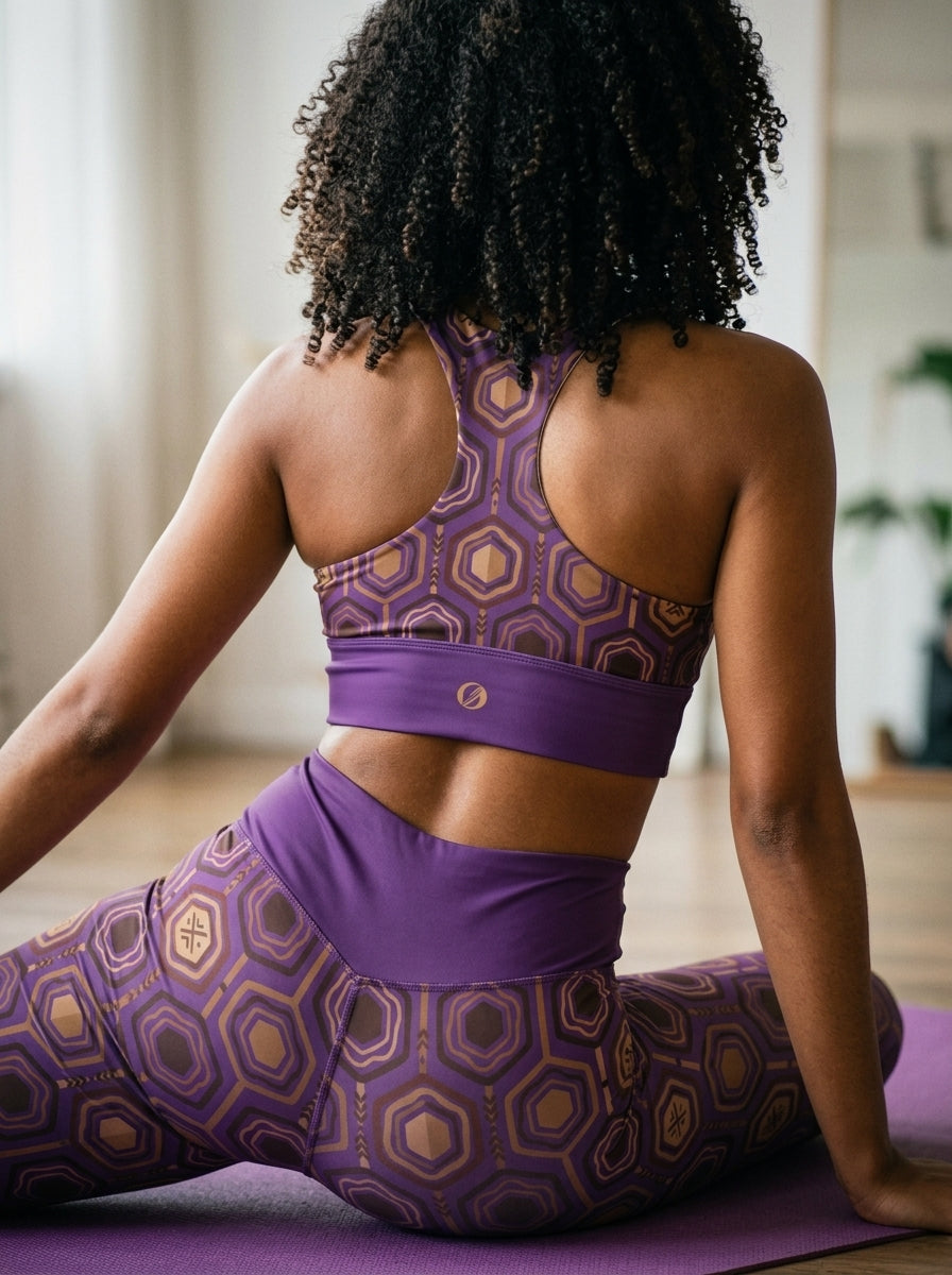 AnanseNova™ Longline Sports Bra in Ugo Purple, rear detail check — SunBorn