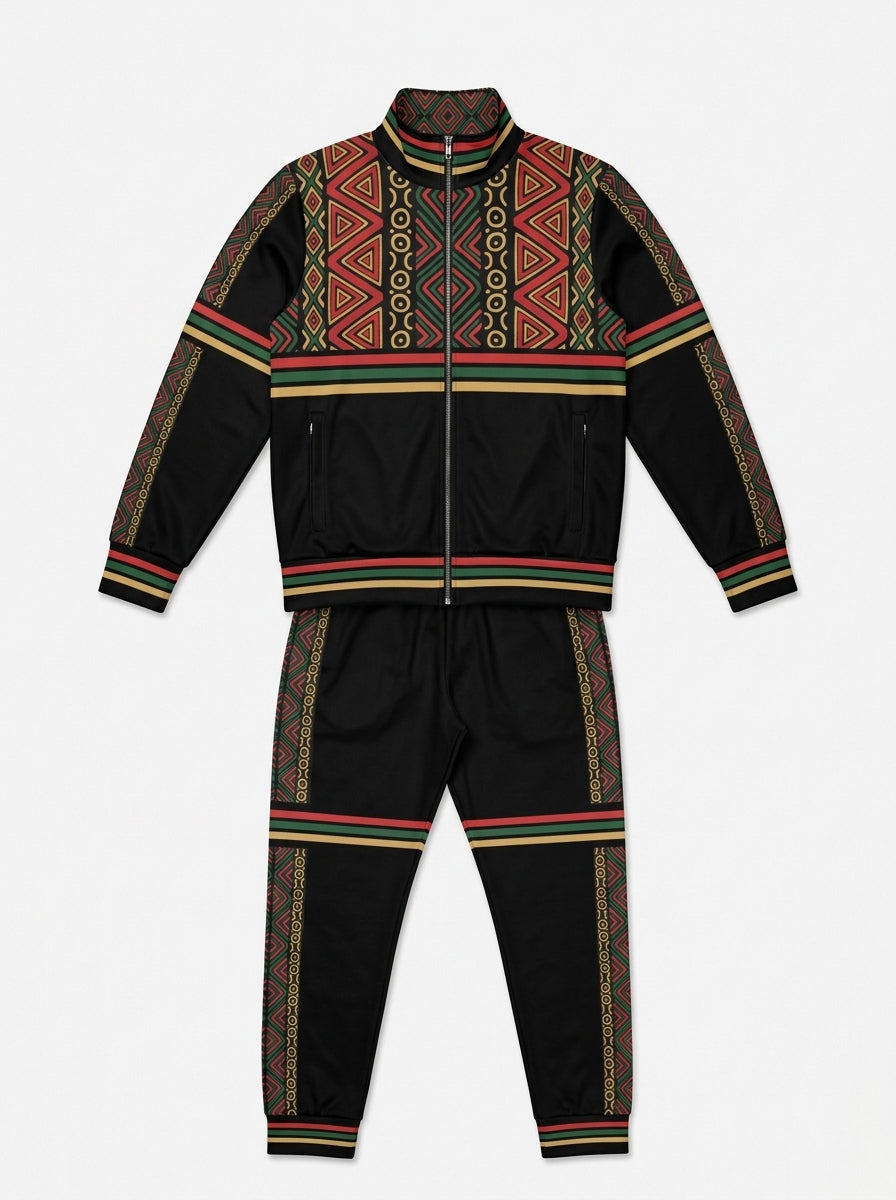 N'Donso™ Track Jacket + Joggers set in Uhie Red laid out together