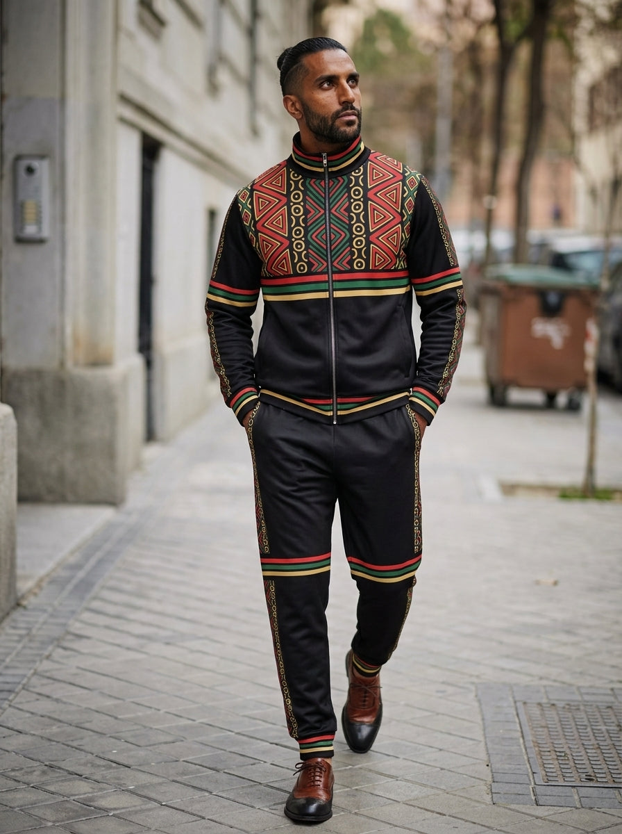 N'Donso™ Uhie Red tracksuit worn on the street, lifestyle
