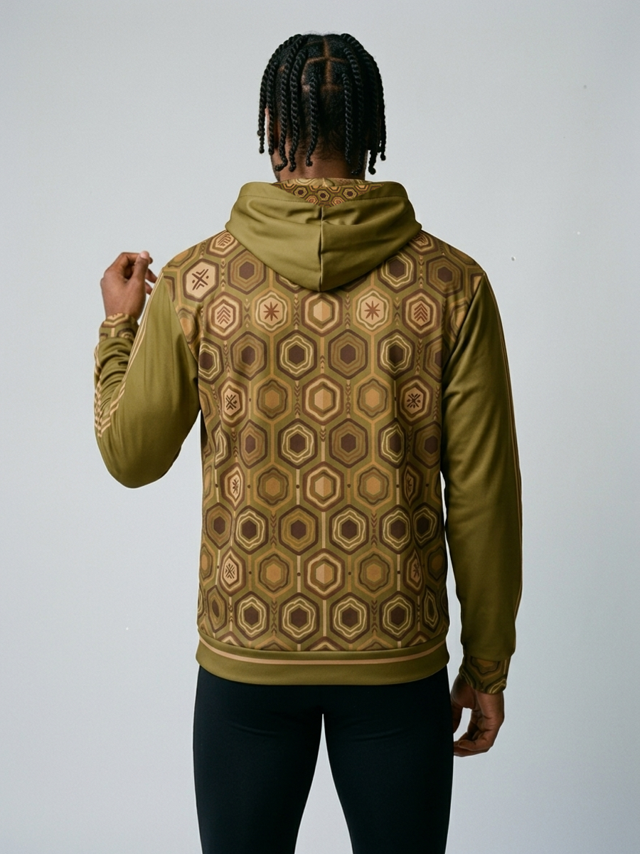 AnanseNova™ // Statement Hoodie in Ubi Green — back view — SunBorn