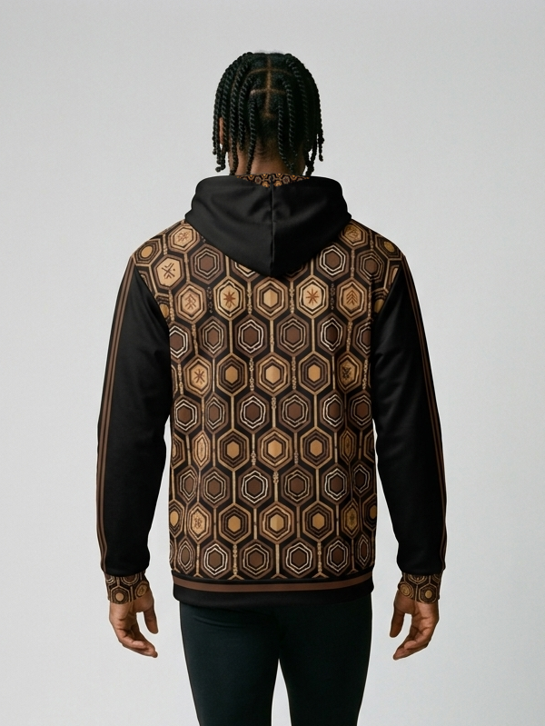 AnanseNova™ // Statement Hoodie in Oji Black — back view — SunBorn
