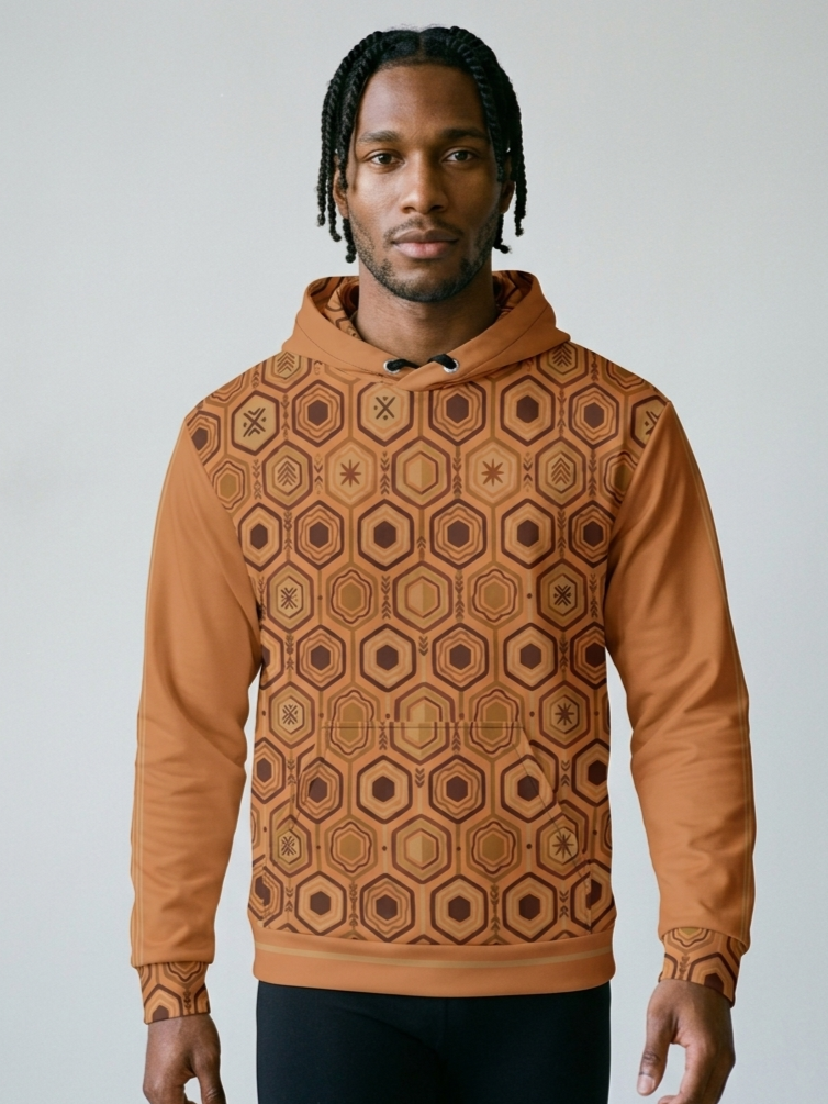 AnanseNova™ // Statement Hoodie in Sango Orange — front view — SunBorn