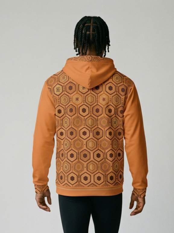 AnanseNova™ // Statement Hoodie in Sango Orange — back view — SunBorn
