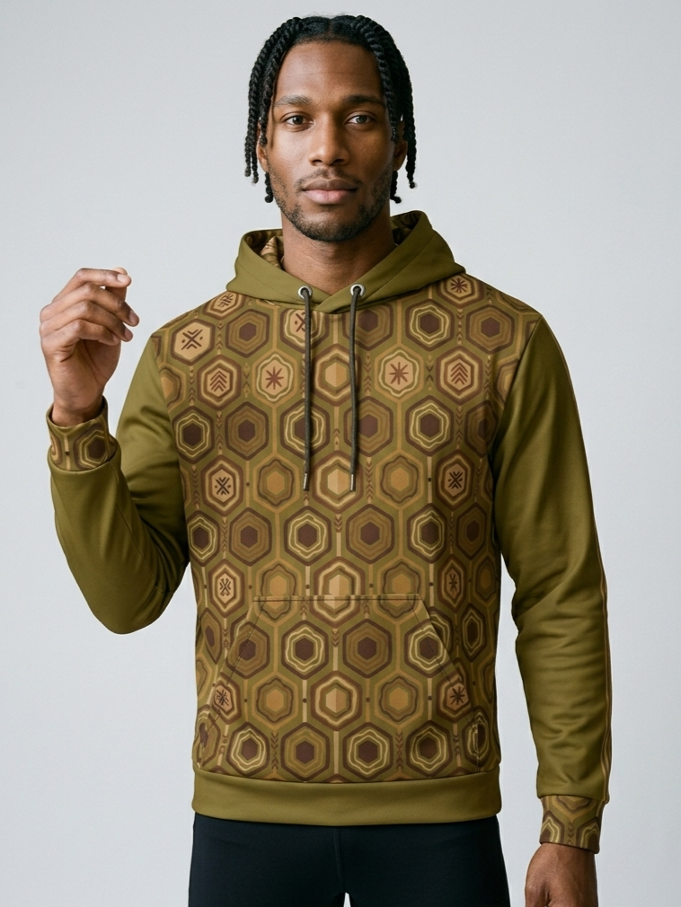 AnanseNova™ // Statement Hoodie in Ubi Green — front view — SunBorn