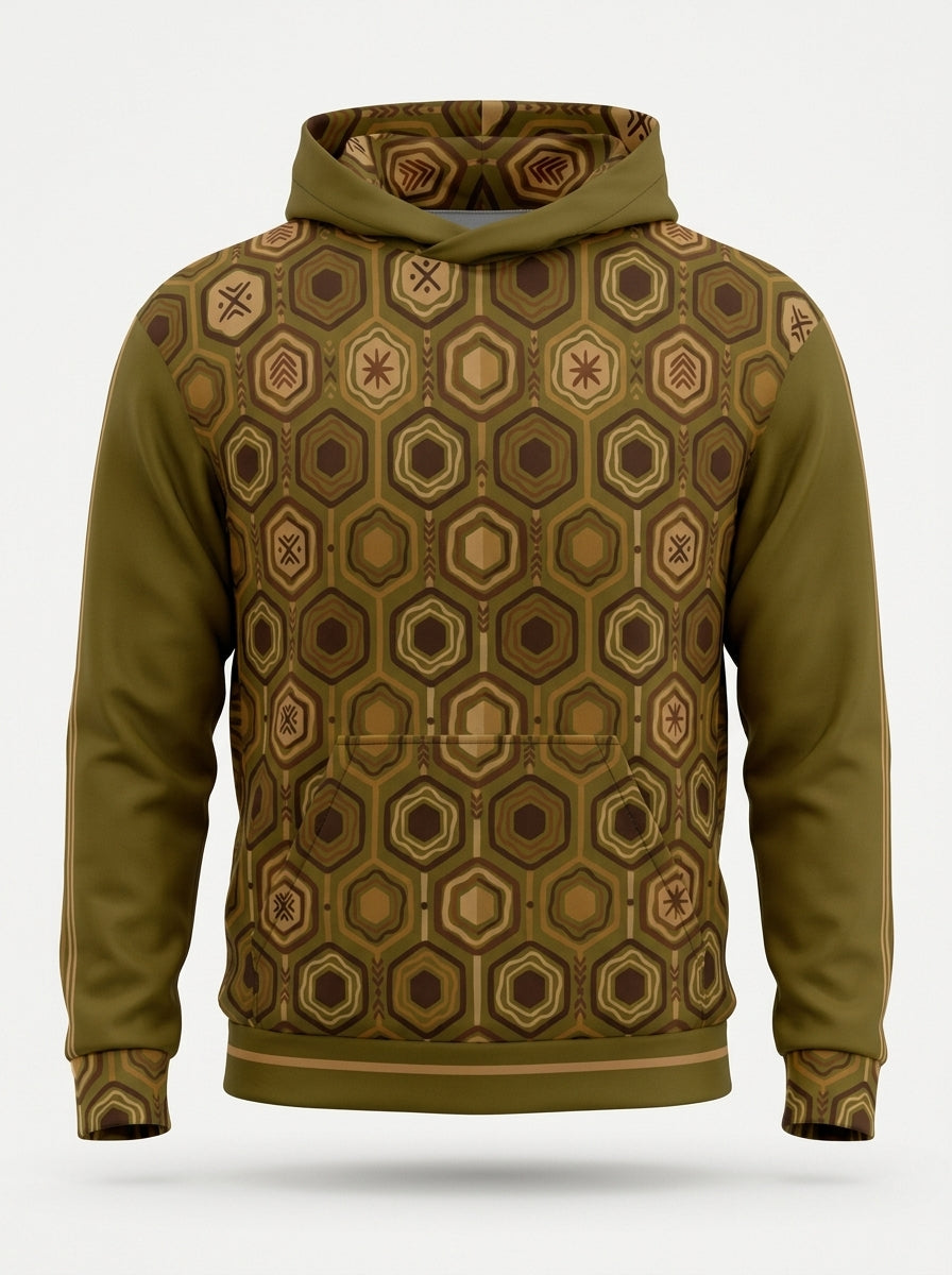 AnanseNova™ // Statement Hoodie in Ubi Green — ghost mannequin front view — SunBorn