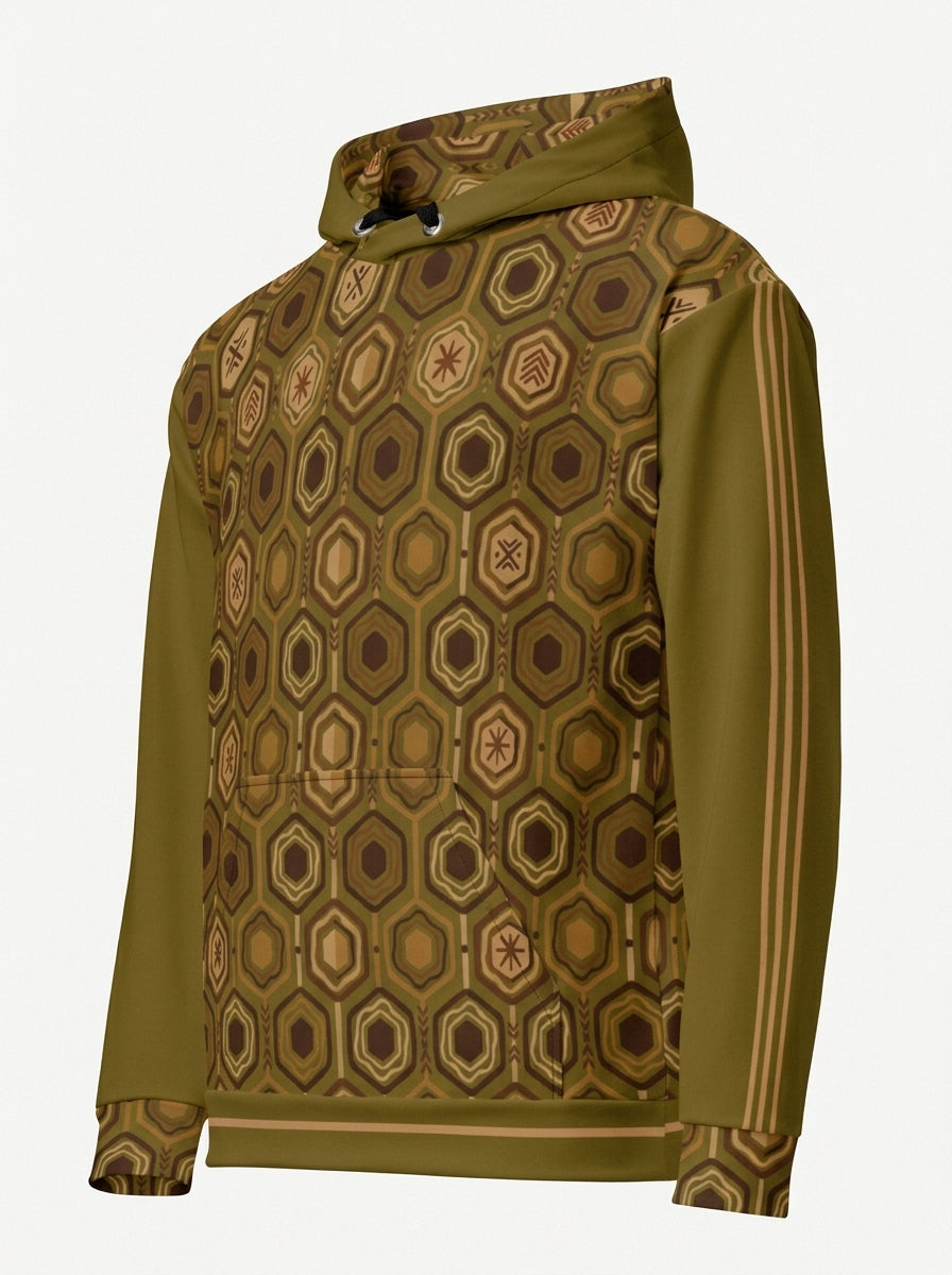 AnanseNova™ // Statement Hoodie in Ubi Green — ghost mannequin three-quarter view — SunBorn