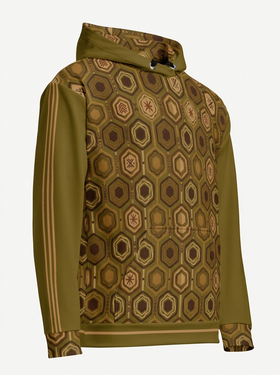 AnanseNova™ // Statement Hoodie in Ubi Green — ghost mannequin three-quarter view — SunBorn