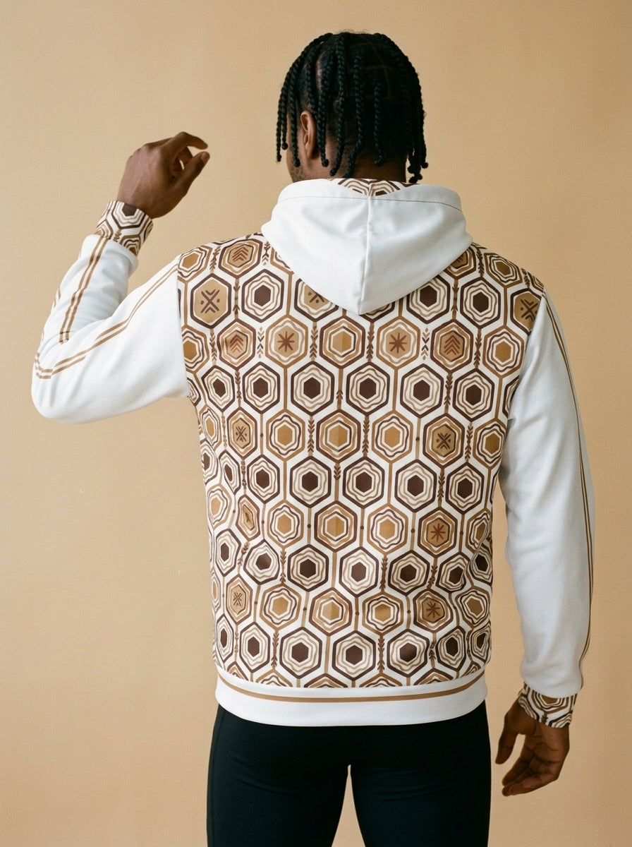 AnanseNova™ // Statement Hoodie in Ocha White — back view — SunBorn