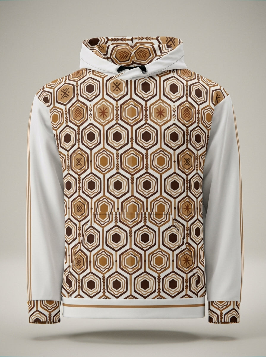 AnanseNova™ // Statement Hoodie in Ocha White — ghost mannequin front view — SunBorn