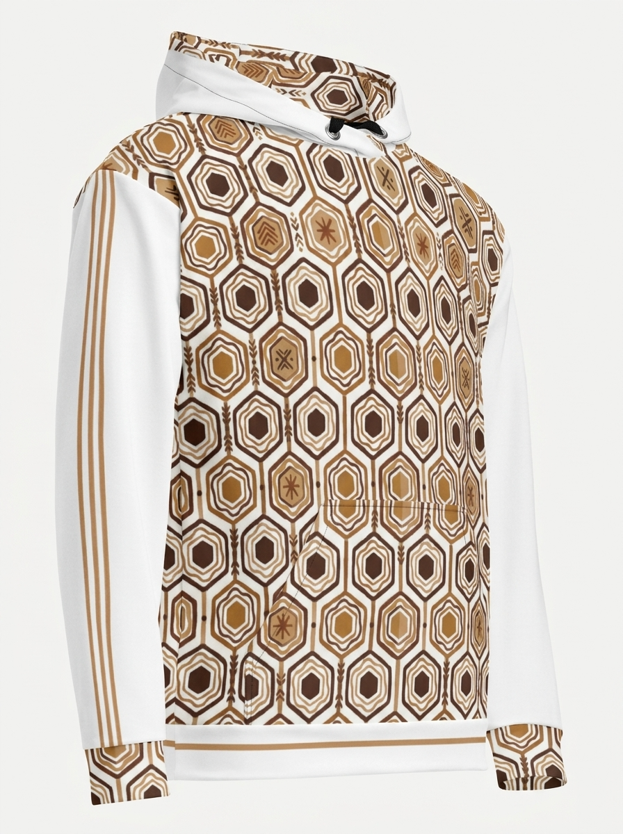 AnanseNova™ // Statement Hoodie in Ocha White — ghost mannequin three-quarter view — SunBorn
