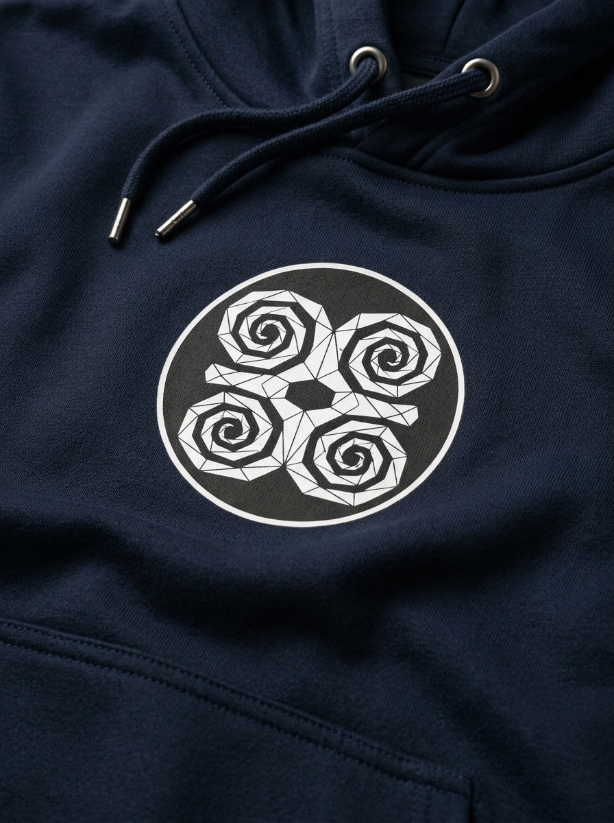 SunBorn Adinkra // Humility Hoodie in Anụnụ Blue, macro detail of the drawstring hardware
