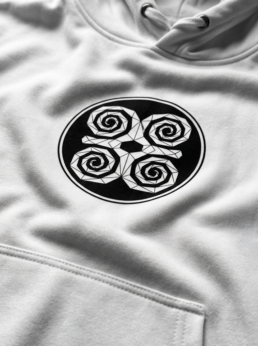 SunBorn Adinkra // Humility Hoodie in Ocha White, macro detail of the drawstring hardware