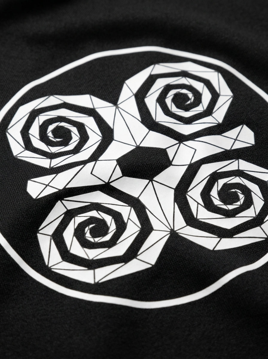 SunBorn Adinkra // Humility Hoodie in Oji Black, macro detail of the drawstring hardware