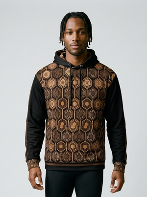 AnanseNova™ // Statement Hoodie in Oji Black — front view — SunBorn