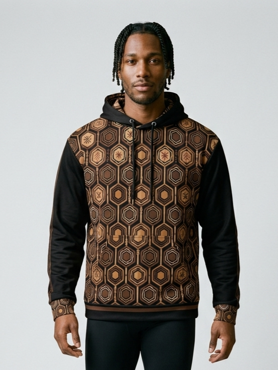 AnanseNova™ // Statement Hoodie in Oji Black — front view — SunBorn