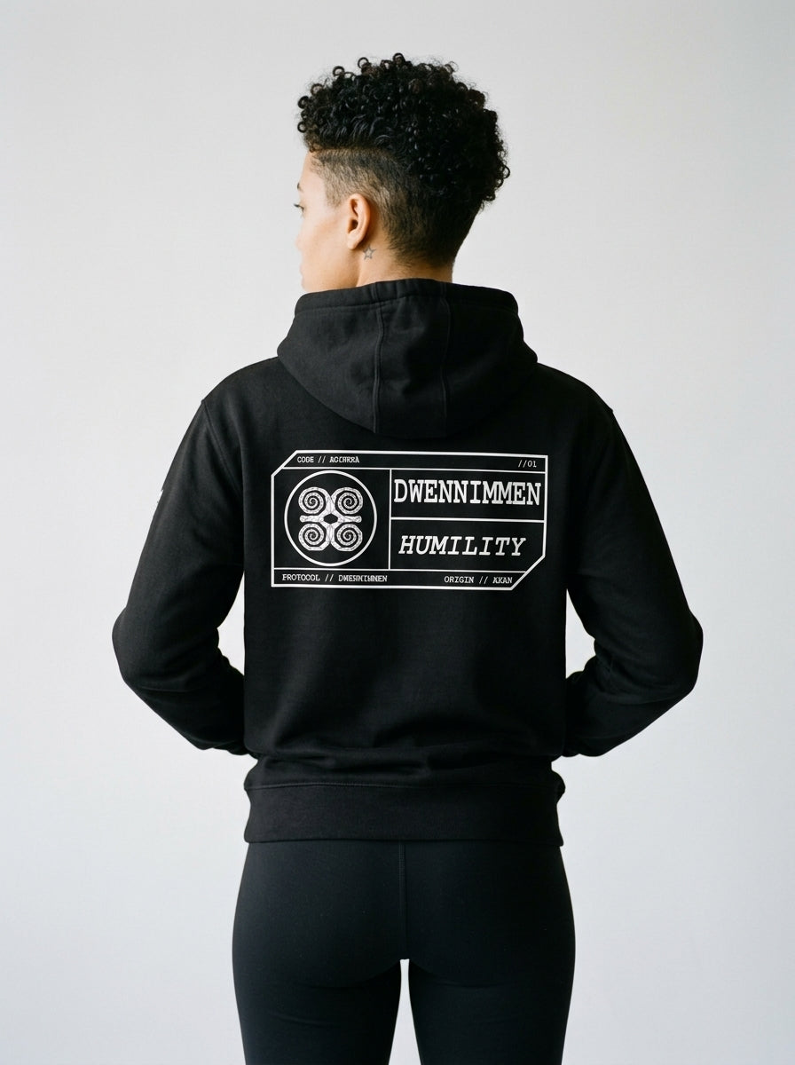 Adinkra // Humility Hoodie in Oji Black — back view — SunBorn