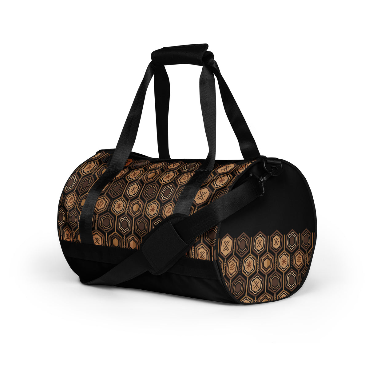 AnanseNova™ Gym Bag, hexagon print, left three-quarter view