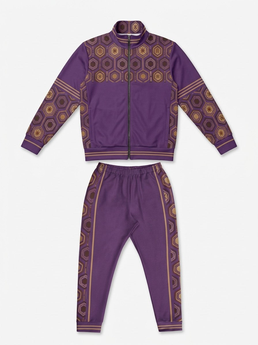 AnanseNova™ Track Jacket + Joggers Set in Ugo Purple laid out flat: full-zip track jacket above the matching joggers