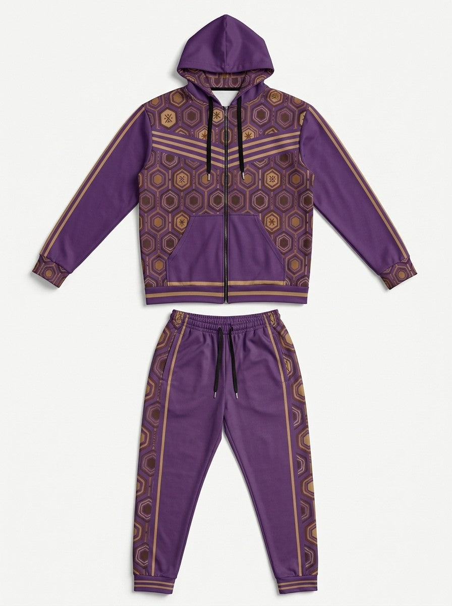 AnanseNova™ Zip Hoodie + Joggers Set in Ugo Purple laid out flat: full-zip hoodie above the matching joggers