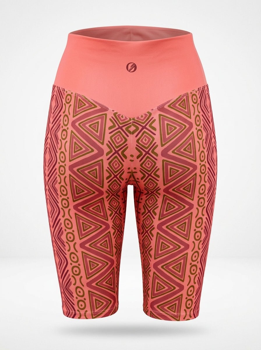 SunBorn N'Donso™ Biker Shorts in Adaeze Pink on a ghost mannequin, back view: V-back waistband with the SunBorn mark