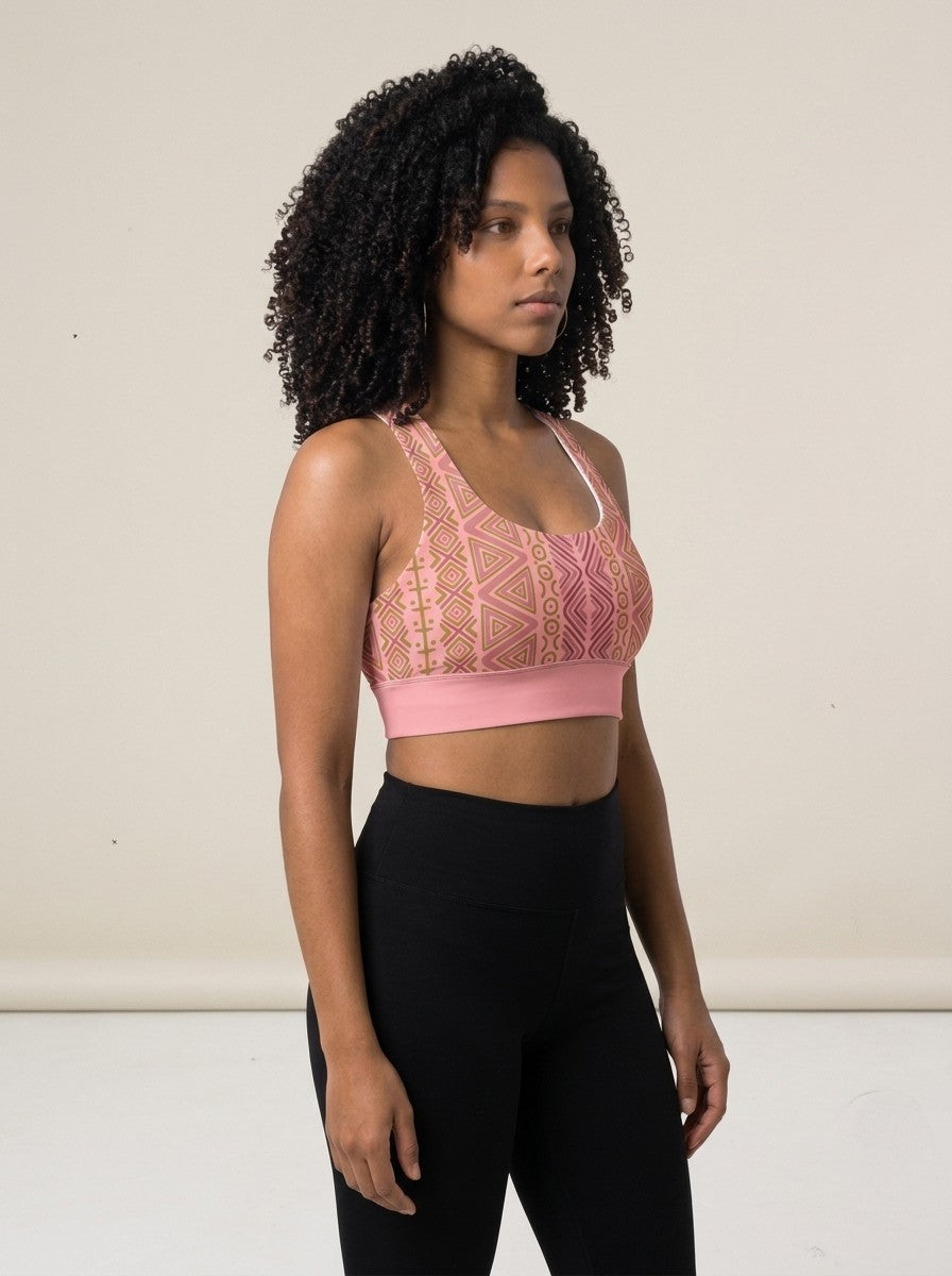 SunBorn N'Donso™ Longline Bra in Adaeze Pink, three-quarter right view on model