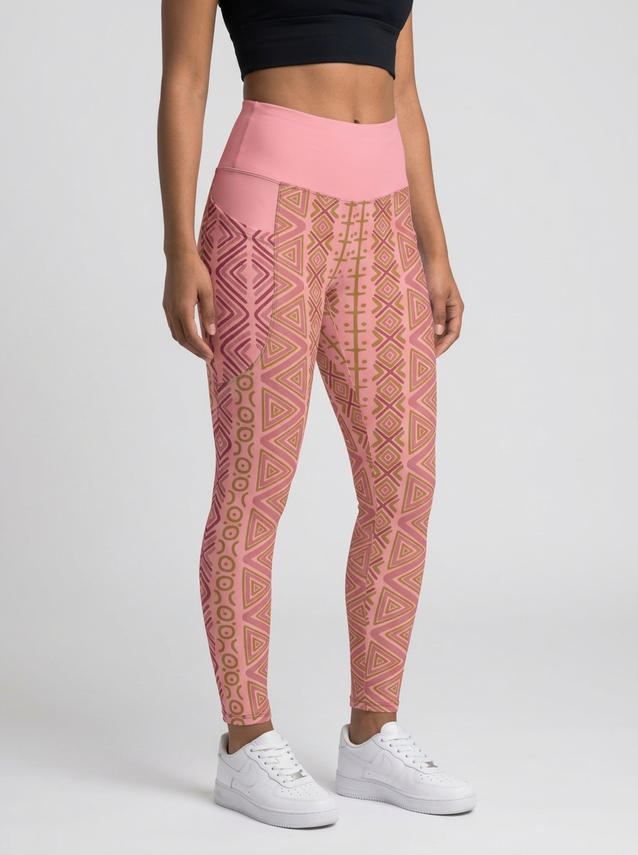 SunBorn N'Donso™ Pocket Leggings in Adaeze Pink, three-quarter right view on model