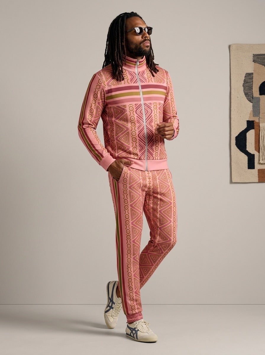 N'Donso™ Track Jacket + Joggers set in Eze Pink, worn full-length, front