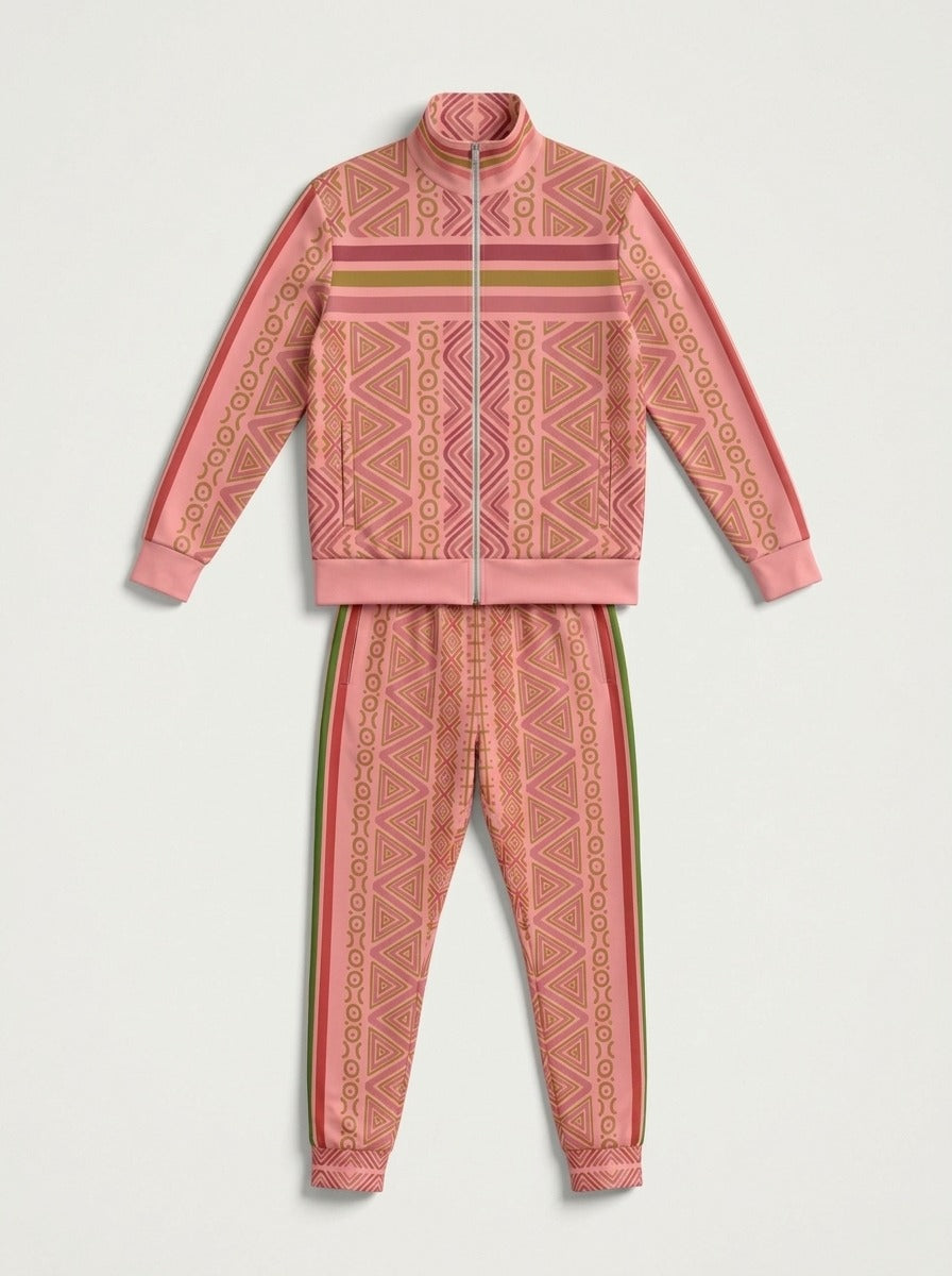 N'Donso™ Track Jacket + Joggers set in Eze Pink laid out together, front