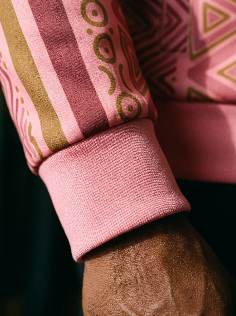 N'Donso™ Track Jacket sleeve stripe and ribbed cuff close-up, Eze Pink