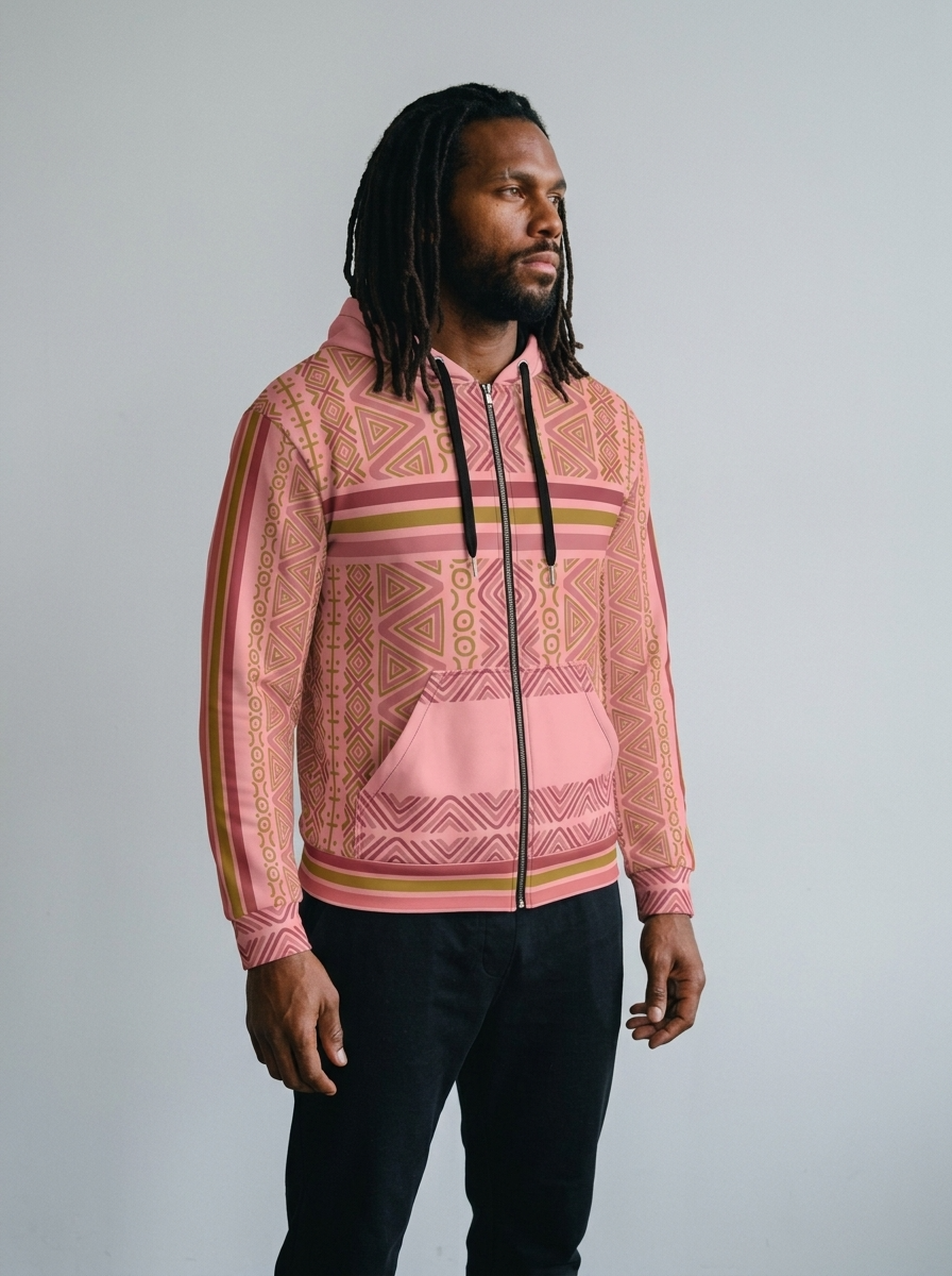 SunBorn N'Donso™ Zip Hoodie in Eze Pink, three-quarter right view on model