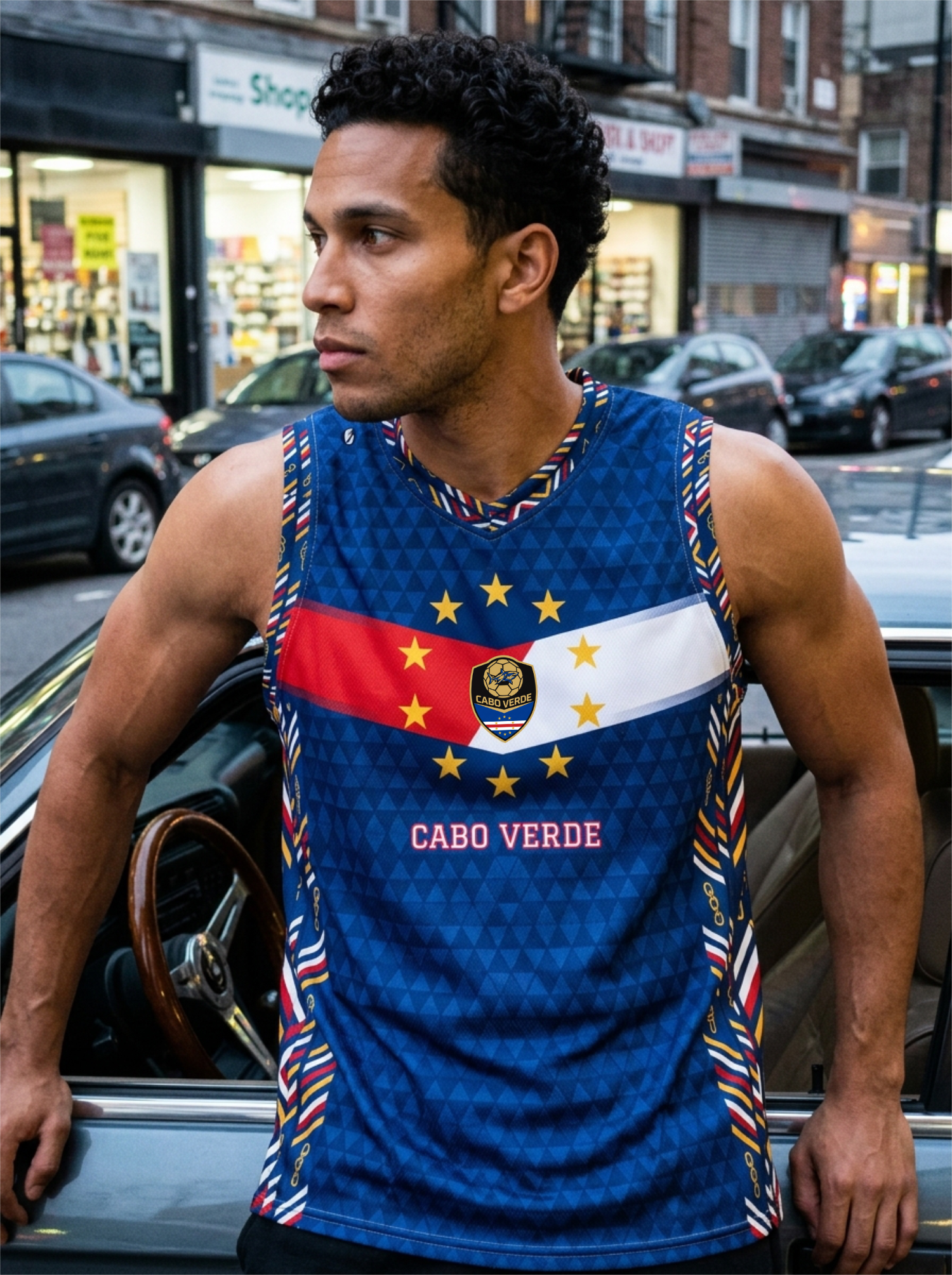 Cabo Verde '26 Blue Shark Protocol AeroTank — street style lifestyle shot, SunBorn