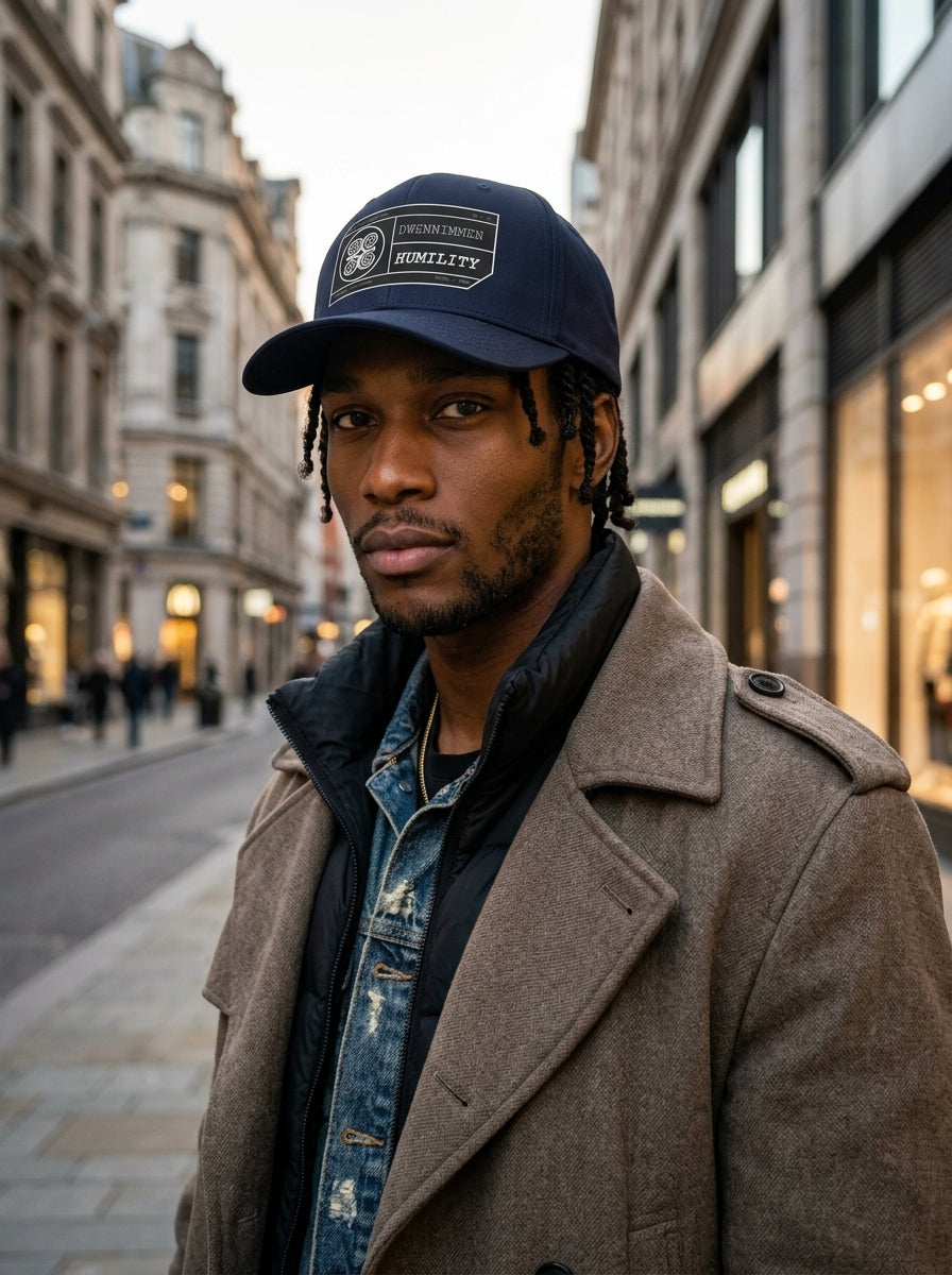 Adinkra // Humility Cap in Anụnụ Blue — layered under outerwear — SunBorn