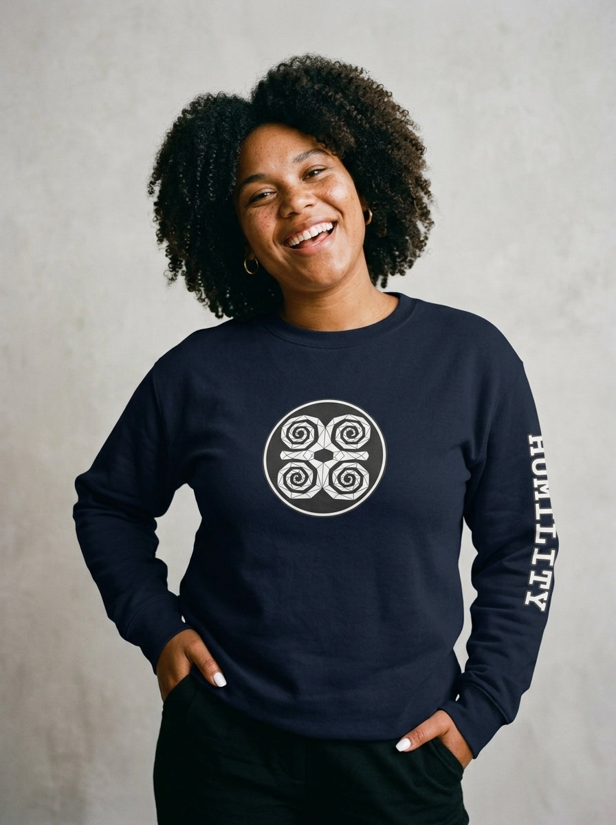 SunBorn Adinkra // Humility Sweatshirt in Anụnụ Blue, comp clone reference mockup