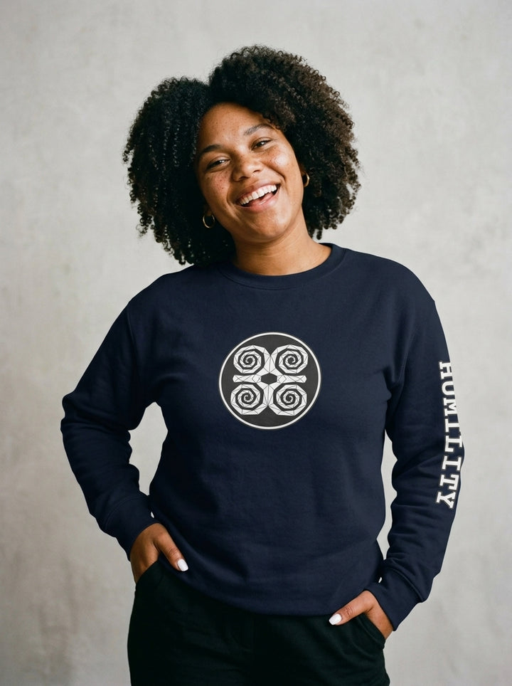 SunBorn Adinkra // Humility Sweatshirt in Anụnụ Blue, comp clone reference mockup
