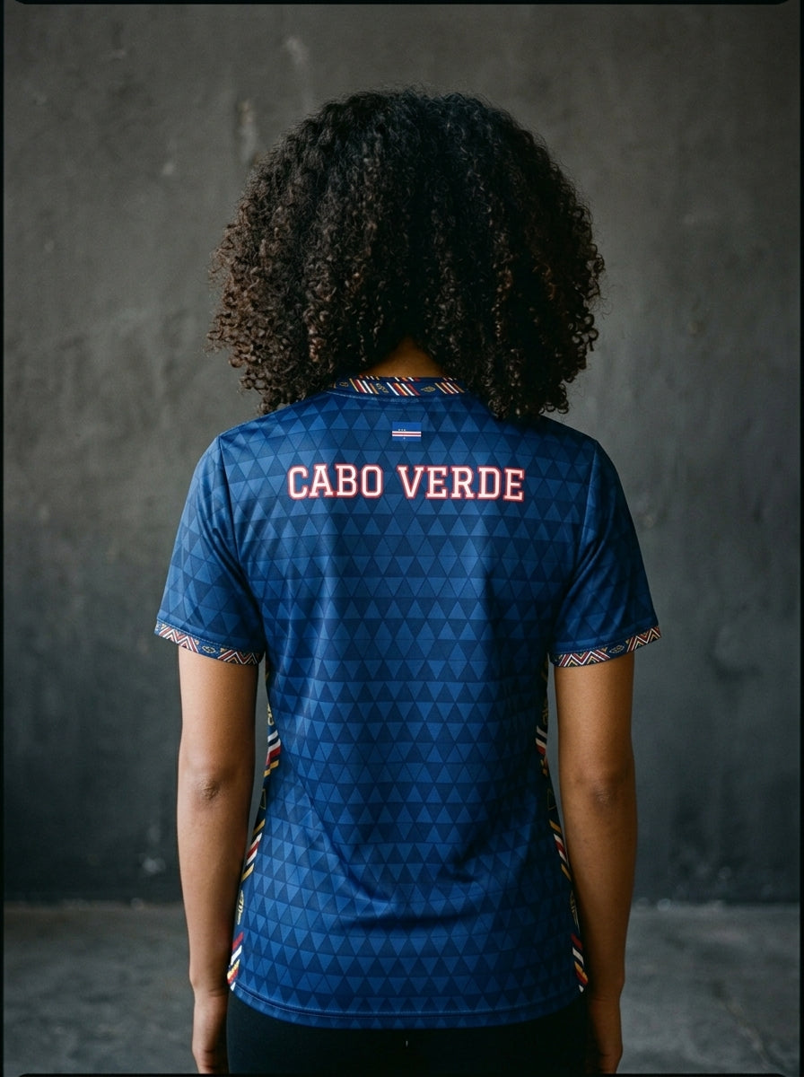 Cabo Verde '26 Blue Shark Protocol Jersey — back studio view, SunBorn