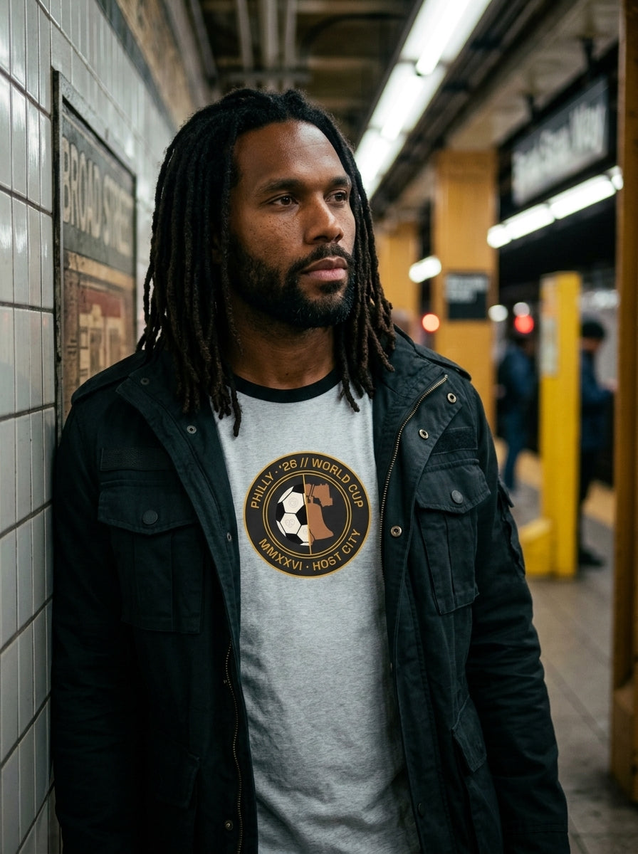Liberty Protocol // Philly '26 Tee — morning commute lifestyle, Center City Philly streetwear context | SunBorn