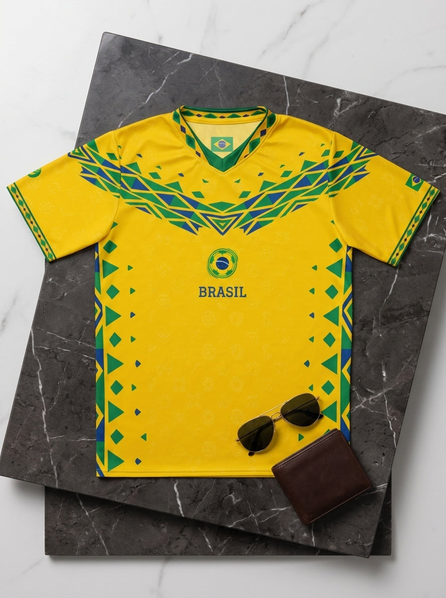 Brasil '26 Canarinho Edition Jersey — flat lay of the amplified Jogo Vivo source code by SunBorn — image 3