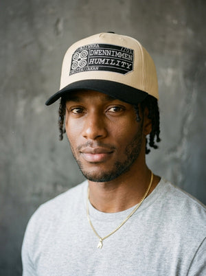 Adinkra // Humility Two-Tone Cap in Oji Black/Owu Natural — front view — SunBorn