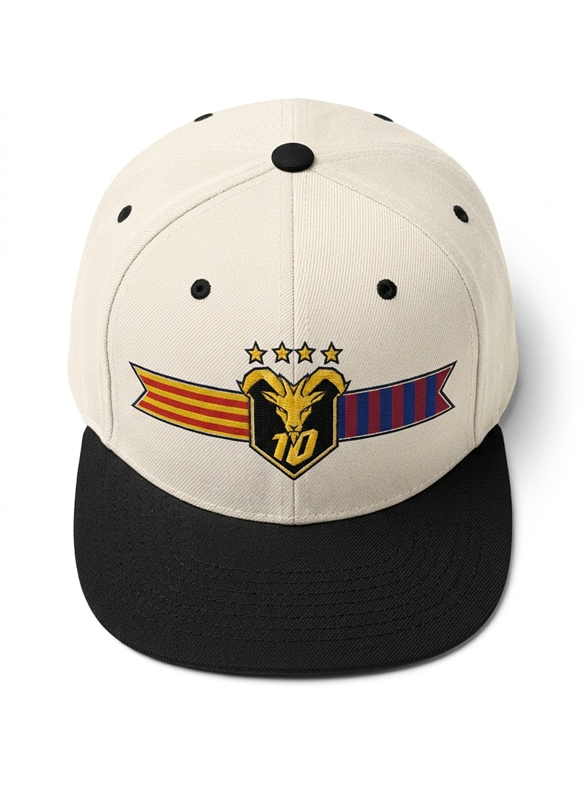 GOAT Catalan two-tone snapback in Ocha White / Oji Black, top-down view of the structured crown.