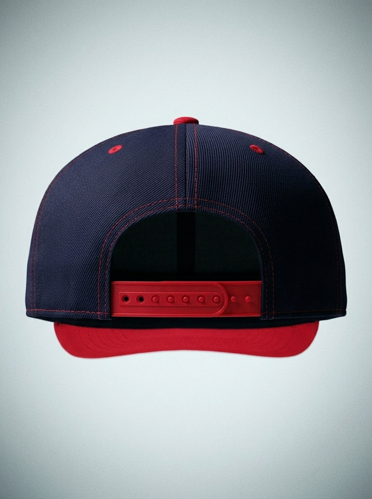 GOAT Catalan two-tone snapback in Anụnụ Blue / Uhie Red, back view — snapback closure.