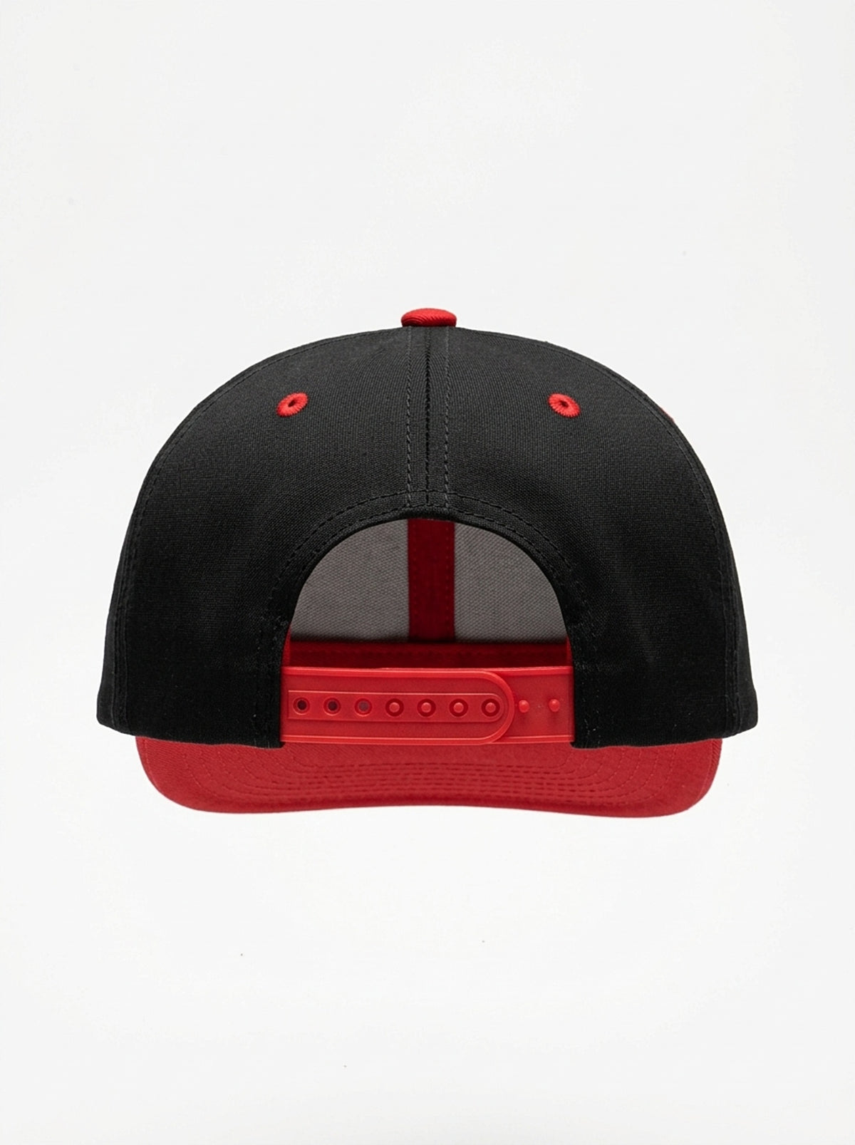 GOAT Catalan two-tone snapback in Oji Black / Uhie Red, back view — snapback closure.