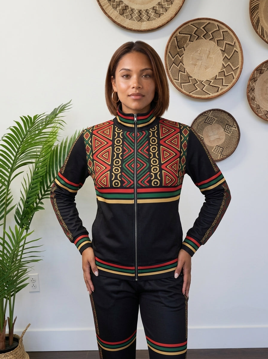 N'Donso™ Women's Uhie Red tracksuit worn on the street, lifestyle