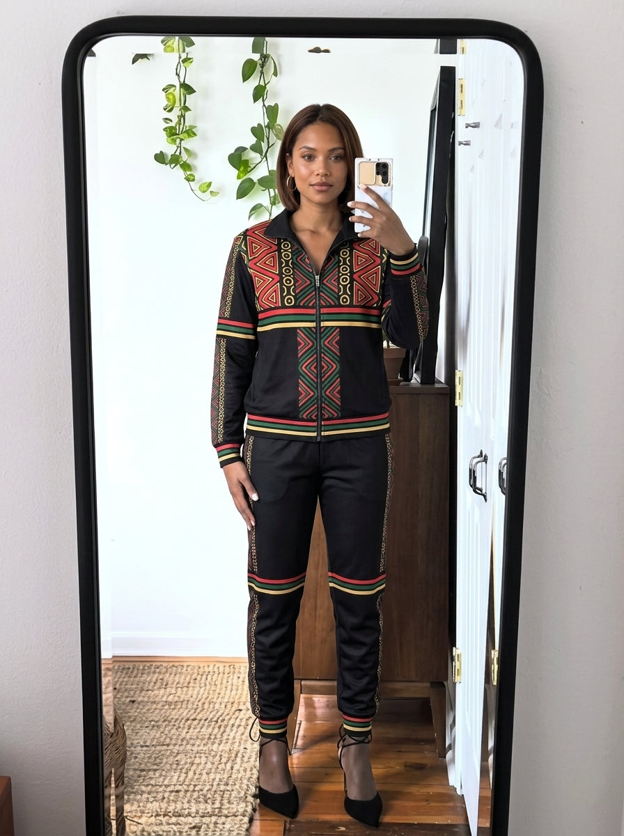 N'Donso™ Women's Uhie Red tracksuit, editorial lifestyle