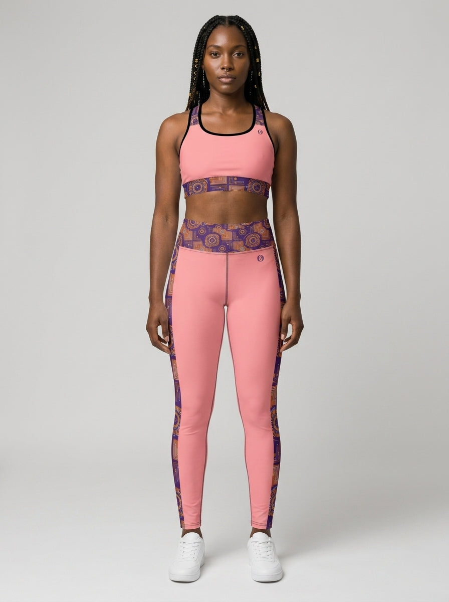 Sankofa Set // Bra + Leggings — Adaeze Pink colorway — studio front view — SunBorn