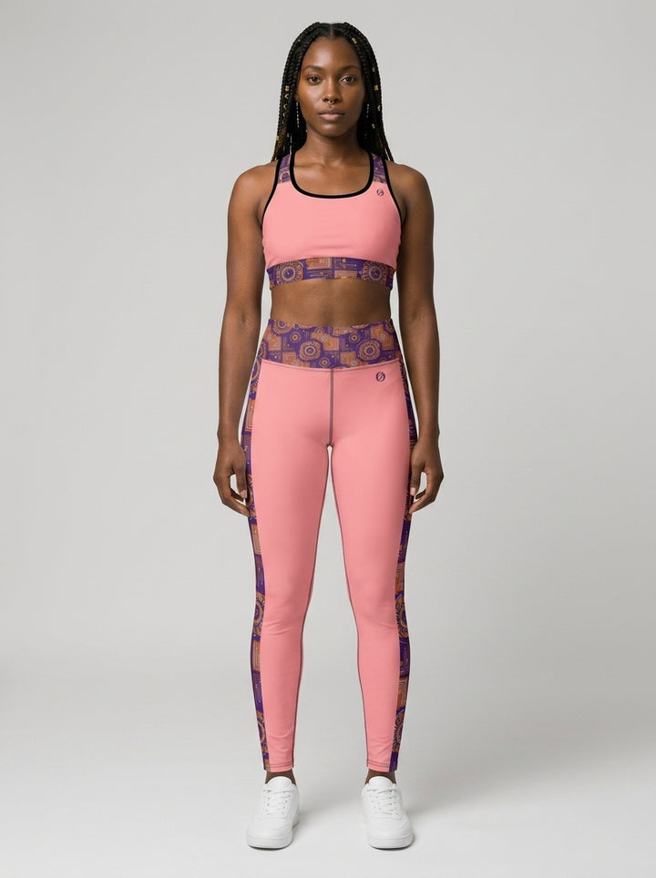 Sankofa Set // Bra + Leggings — Adaeze Pink colorway — studio front view — SunBorn